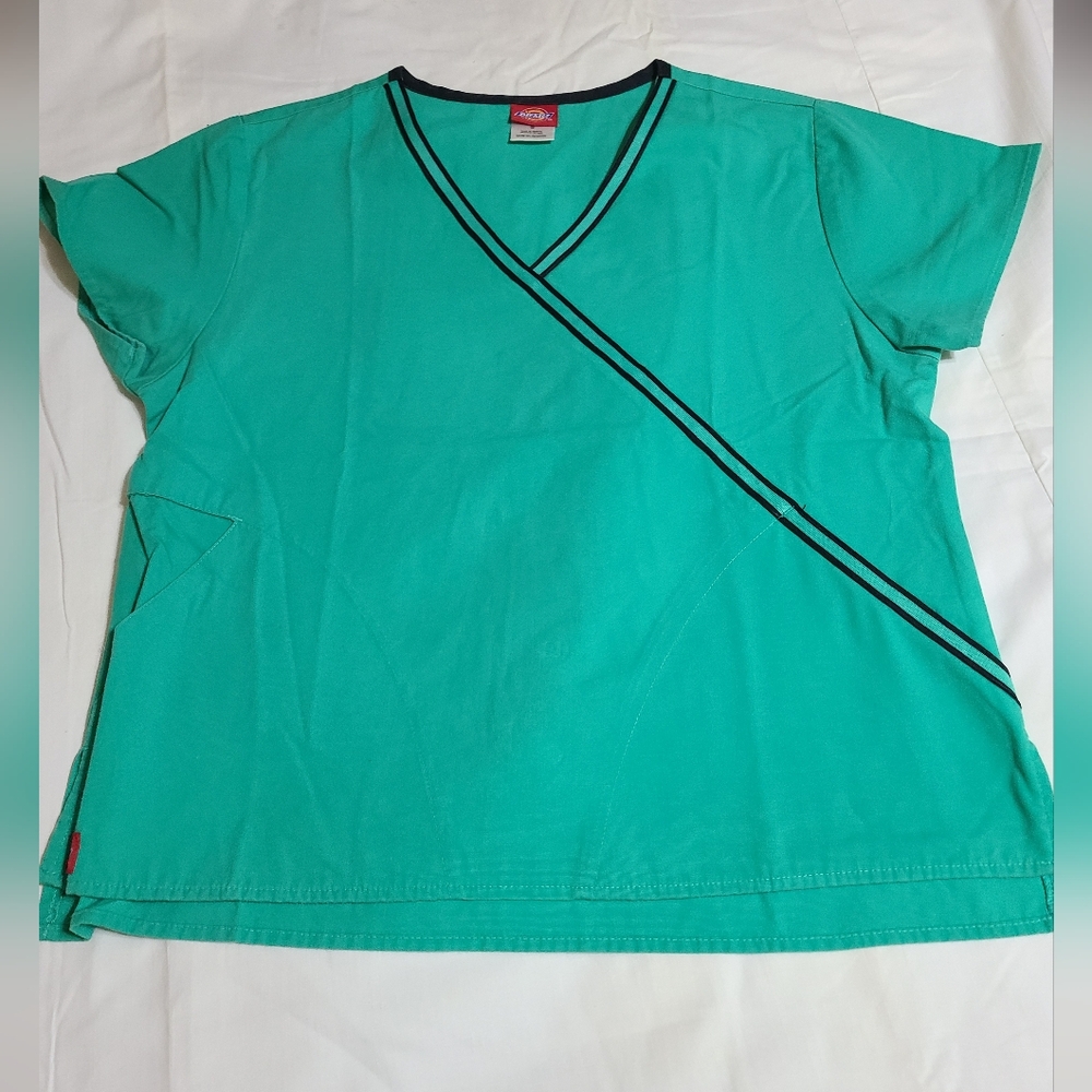 Green Scrub Top with Black Trim